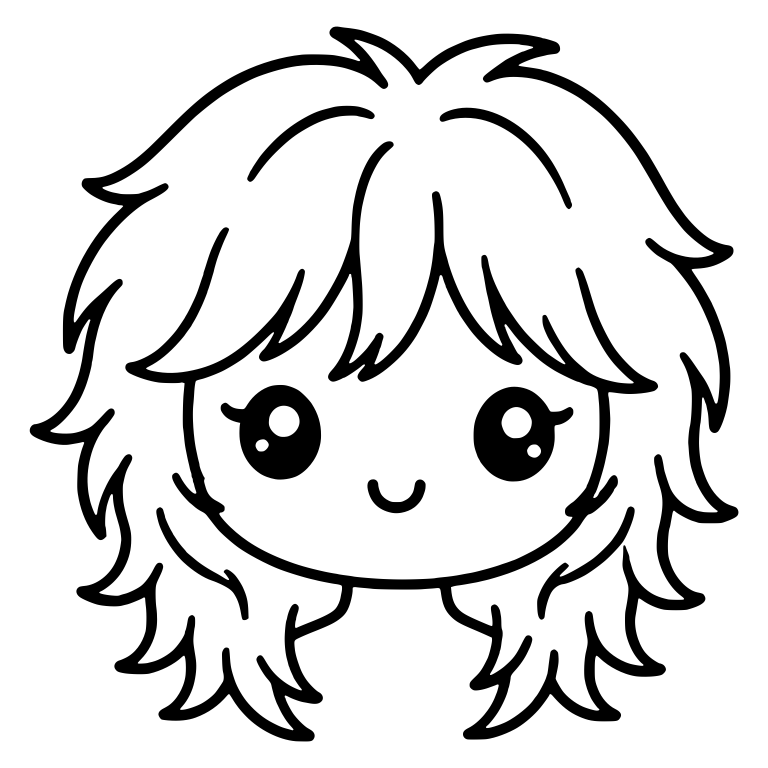 Feathered Shag Girl With Wavy Side Layers And Tiny Smile — free characters SVG cut file
