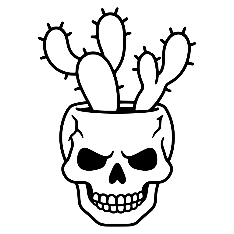 Angry Cracked Skull Planter With Prickly Pear Cactus — free skeleton SVG cut file