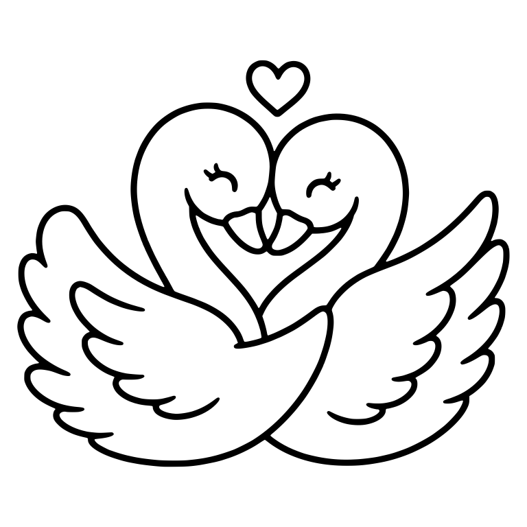 Pair of Swans With Heart-Shaped Necks and Floating Heart — free animal SVG cut file