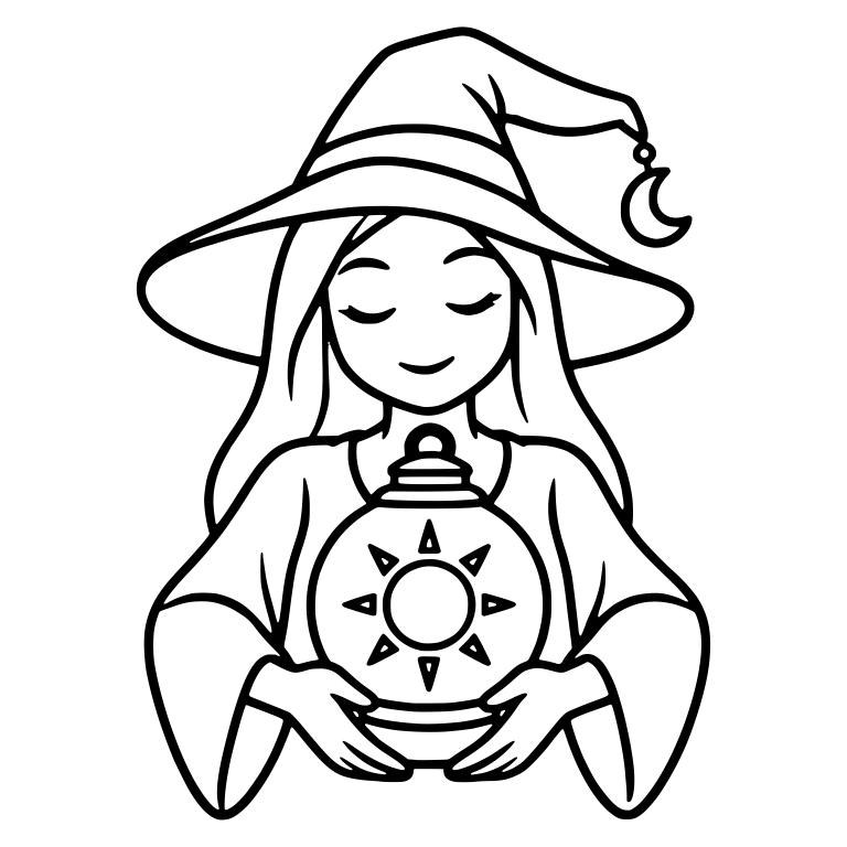 Serene Witch Holding Sun Lantern — free characters SVG cut file