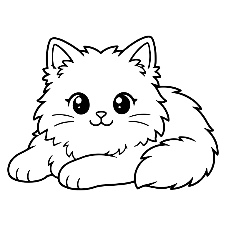 Fluffy Kitten Lying Down with Paws Forward — free animal SVG cut file
