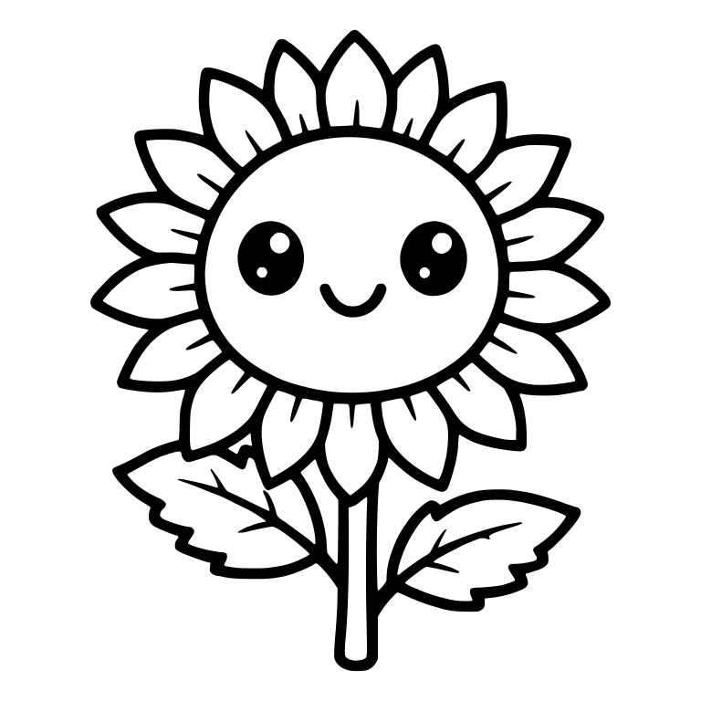 Smiling Sunflower With Jagged Leaves and Shiny Eyes — free floral SVG cut file