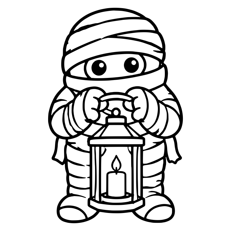 Chubby Chibi Mummy Holding Candle Lantern — free fantasy-creature SVG cut file
