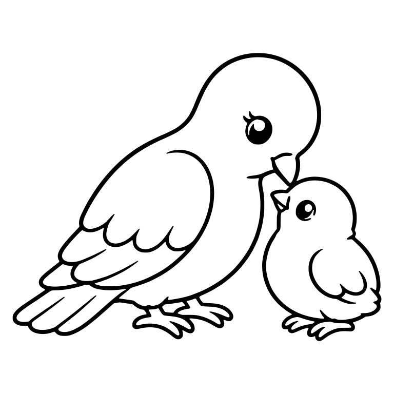 Mother Dove Nuzzling Small Chick at Her Side — free animal SVG cut file