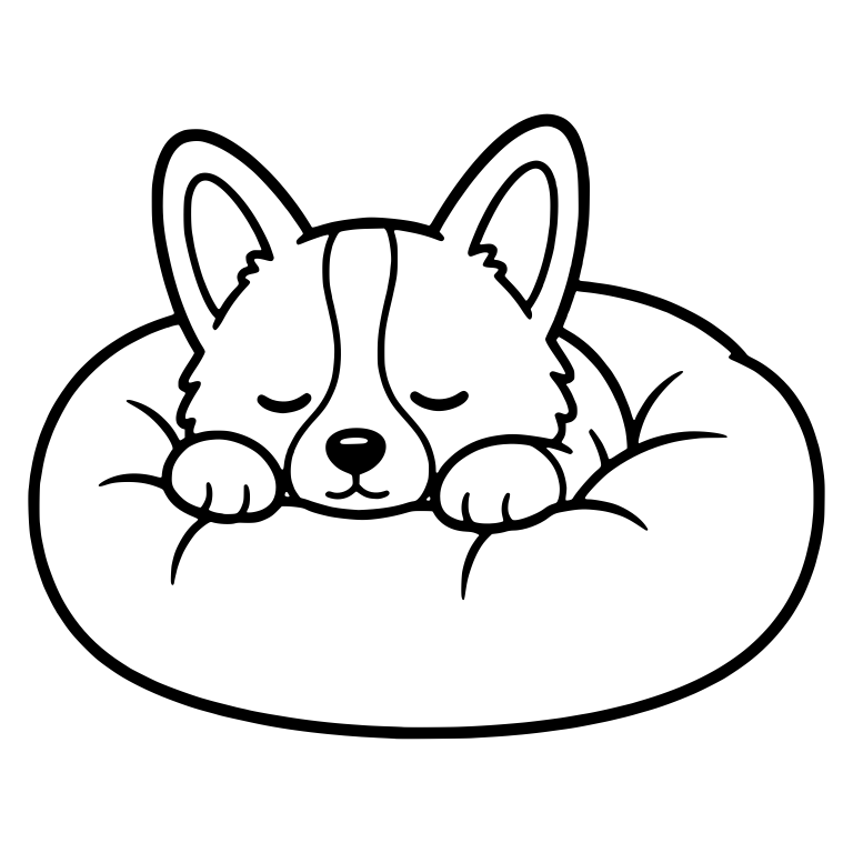 Corgi Puppy Curled Asleep in a Round Pet Bed — free animal SVG cut file