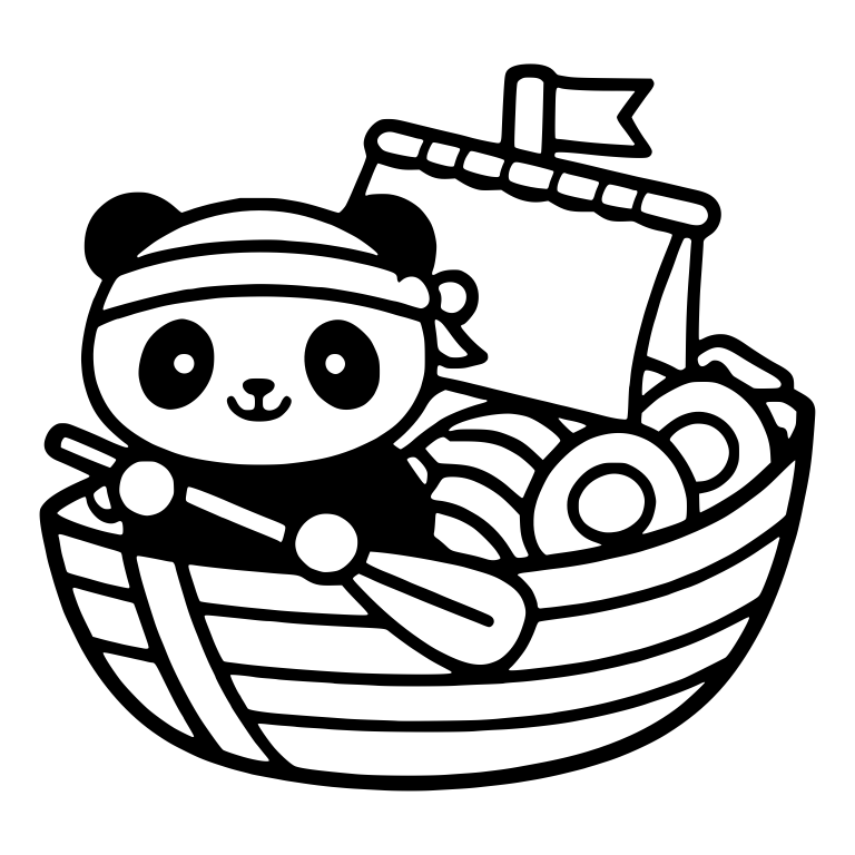 Panda In Headband Rowing Ramen Bowl Boat With Sail — free animal SVG cut file