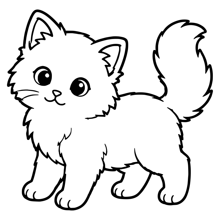 Fluffy Ragdoll Kitten Standing With Plumed Tail — free animal SVG cut file