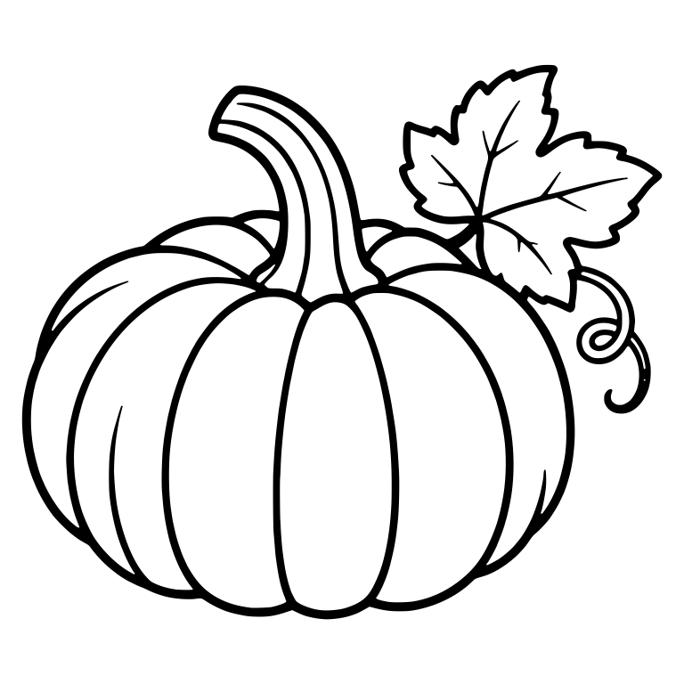 Ribbed Pumpkin with Curved Stem, Leaf and Curly Vine — free floral SVG cut file
