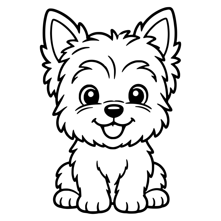 Happy Yorkie Puppy Sitting With Big Open Smile — free animal SVG cut file