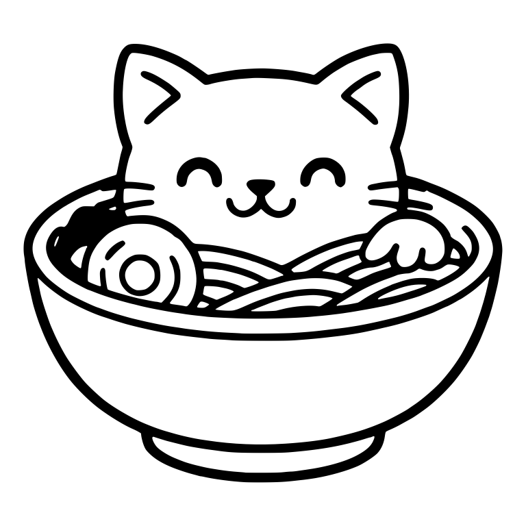 Cat With Closed Eyes in Ramen Bowl With Egg — free animal SVG cut file