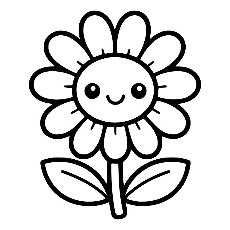 Kawaii Daisy With Tick Marks and Leaning Stem — free floral SVG cut file