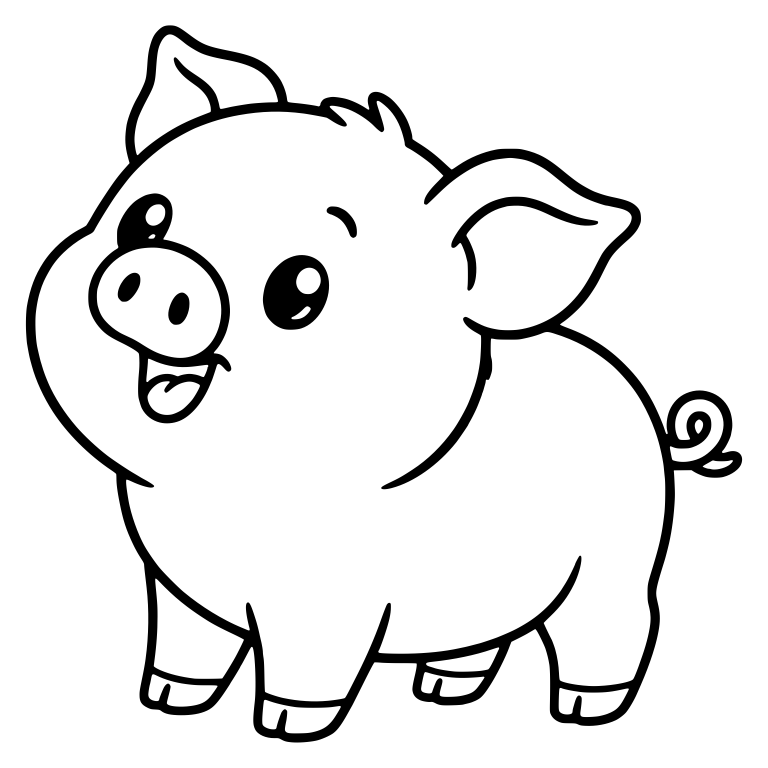 Chubby Piglet Standing With Open Smile — free animal SVG cut file