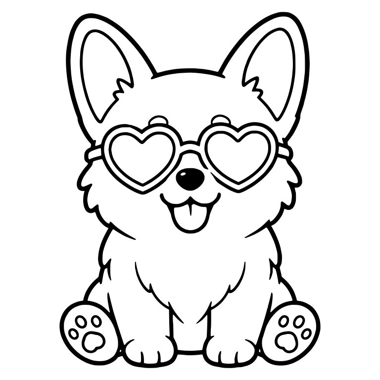 Sitting Corgi Puppy in Heart-Shaped Sunglasses — free animal SVG cut file