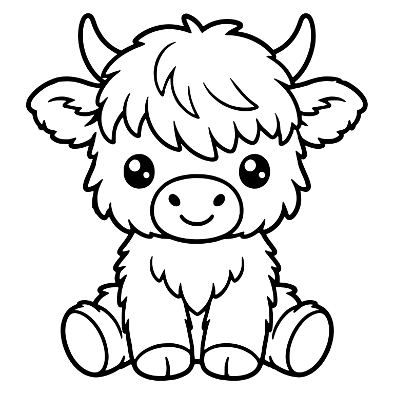 Smiling Highland Calf Sitting With Side-Swept Bangs — free animal SVG cut file