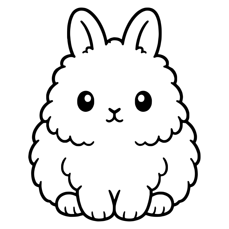 Kawaii Jersey Wooly Bunny Sitting Front View Fluffy Coat — free animal SVG cut file