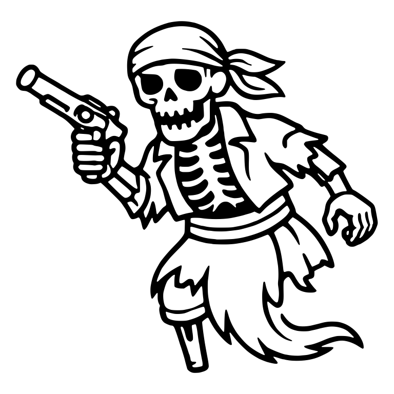 Skeleton Pirate with Flintlock Pistol and Peg Leg — free skeleton SVG cut file