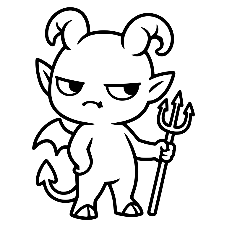 Grumpy Demon with Trident, Bat Wing and Curled Horns — free fantasy-creature SVG cut file