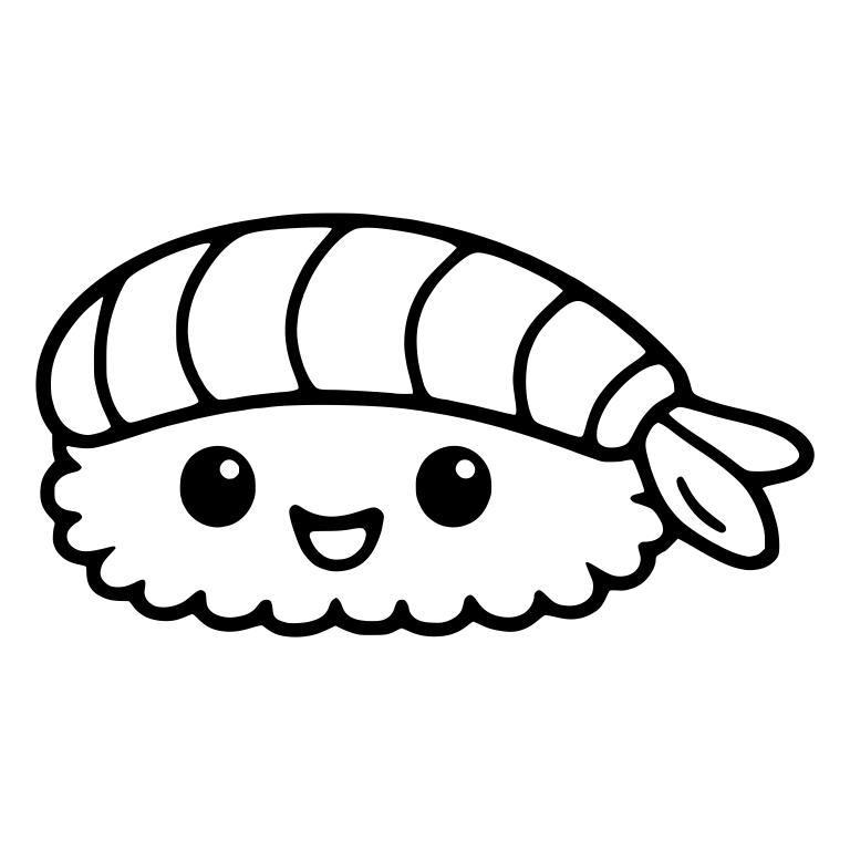 Kawaii Shrimp Nigiri With Open Mouth and Curled Tail — free food SVG cut file