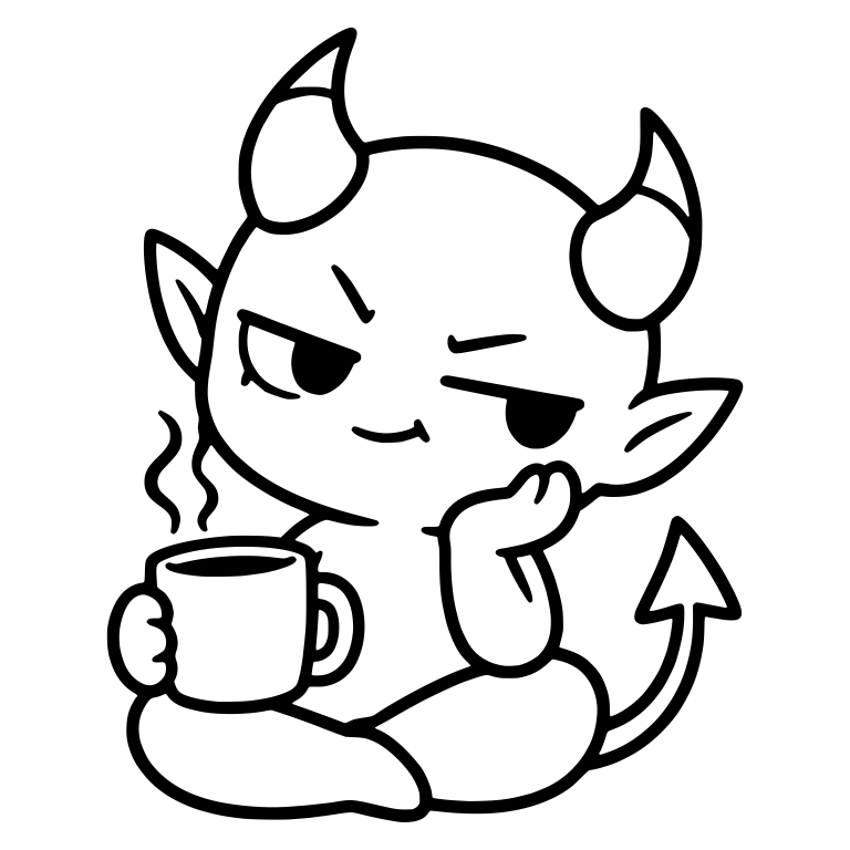 Cross-Legged Demon Holding Steaming Coffee Mug — free fantasy-creature SVG cut file