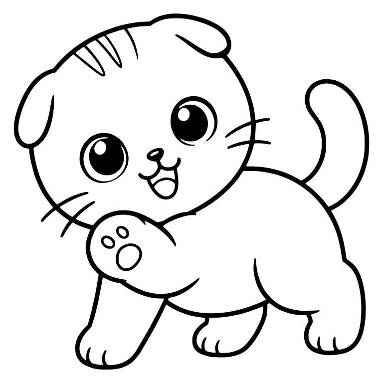 Folded Ear Kitten Raising Paw Showing Toe Beans — free animal SVG cut file