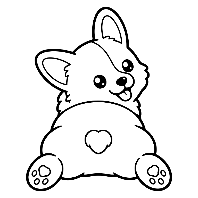 Splooting Corgi From Behind With Heart Tail Looking Back — free animal SVG cut file
