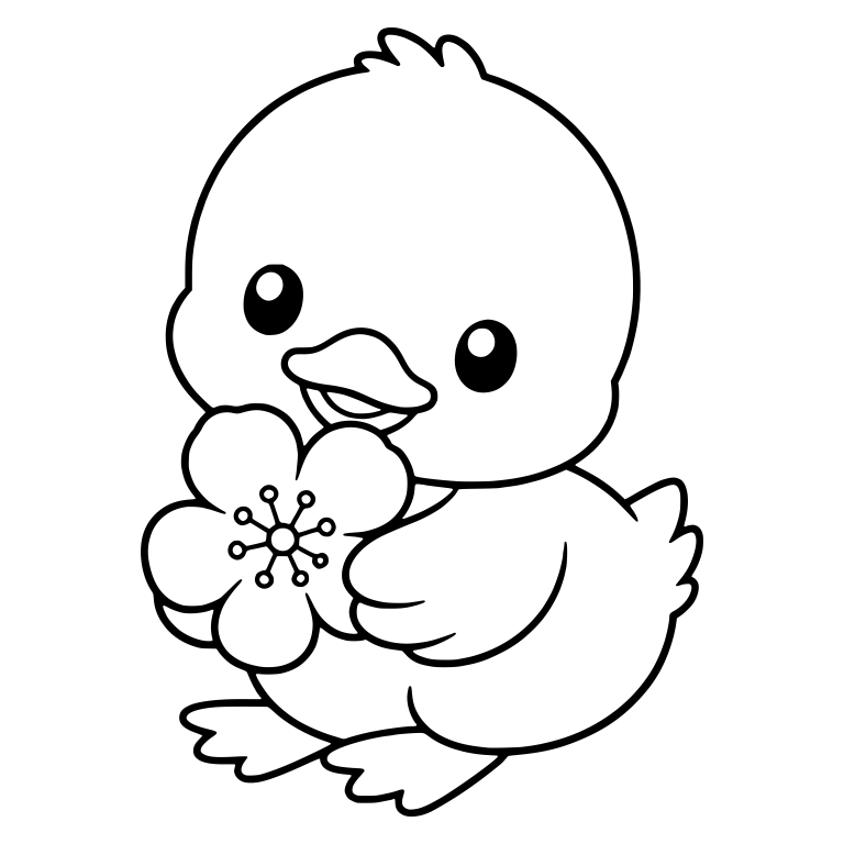 Kawaii Duckling Hugging a Spring Blossom — free animal SVG cut file