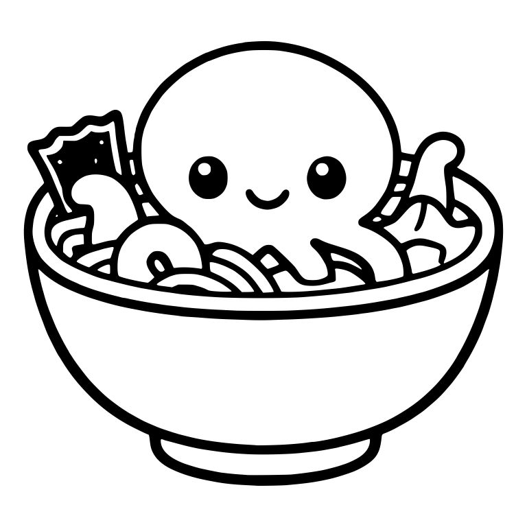Smiling Octopus in Ramen Bowl with Nori Sheet — free animal SVG cut file