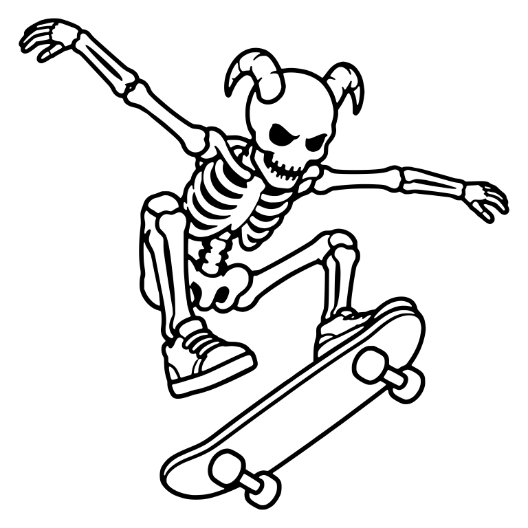 Horned Skeleton Midair Skateboard Trick Fierce Face — free skeleton SVG cut file
