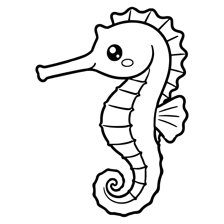 Long-Snouted Kawaii Seahorse with Segmented Ringed Body — free animal SVG cut file