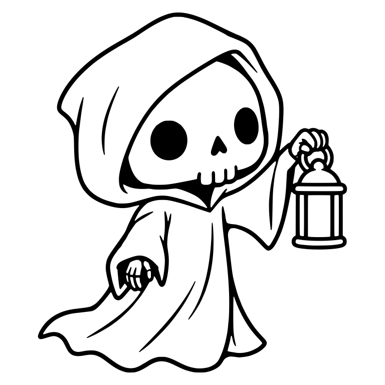 Grim Reaper Lifting a Lantern, Wavy Robe Hem — free characters SVG cut file