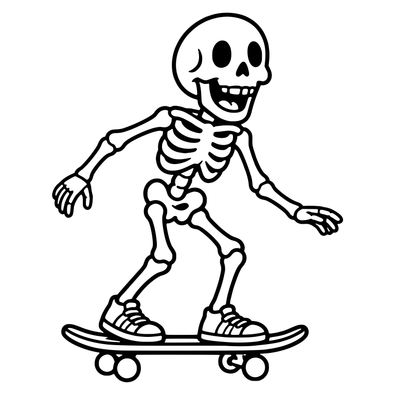 Skeleton Riding Skateboard in Sneakers — free skeleton SVG cut file