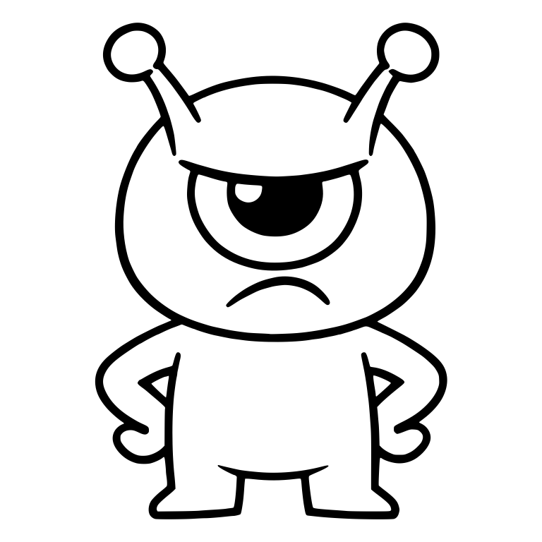 Grumpy One-Eyed Alien With Ball Antennae and Hands on Hips — free fantasy-creature SVG cut file