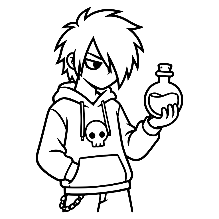 Emo Boy Holding Round Potion Bottle in Skull Hoodie — free characters SVG cut file