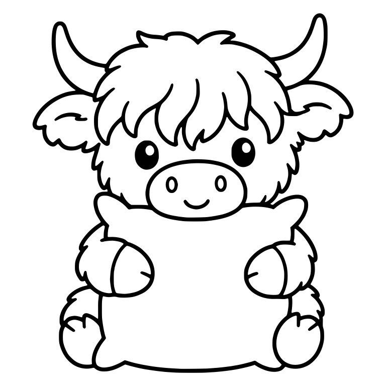 Front-View Highland Cow Cuddling a Pillow — free animal SVG cut file