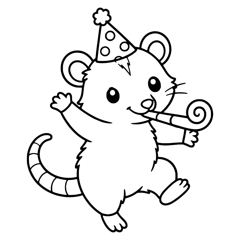 Dancing Opossum With Polka Dot Party Hat and Blower — free animal SVG cut file