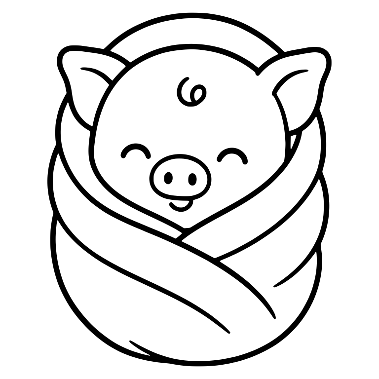 Swaddled Piglet with Closed Happy Eyes and Hair Curl — free animal SVG cut file