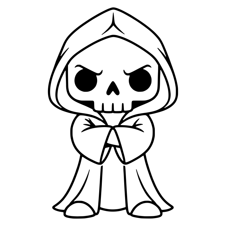 Stern Chibi Reaper with Arms Folded in Wide Sleeves — free characters SVG cut file
