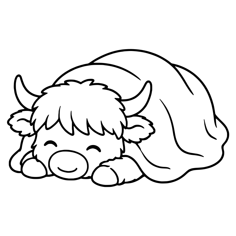 Highland Cow Lying Under Blanket With Happy Closed Eyes — free animal SVG cut file