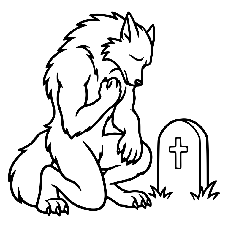 Kneeling Werewolf with Paw on Chest Beside a Gravestone — free fantasy-creature SVG cut file