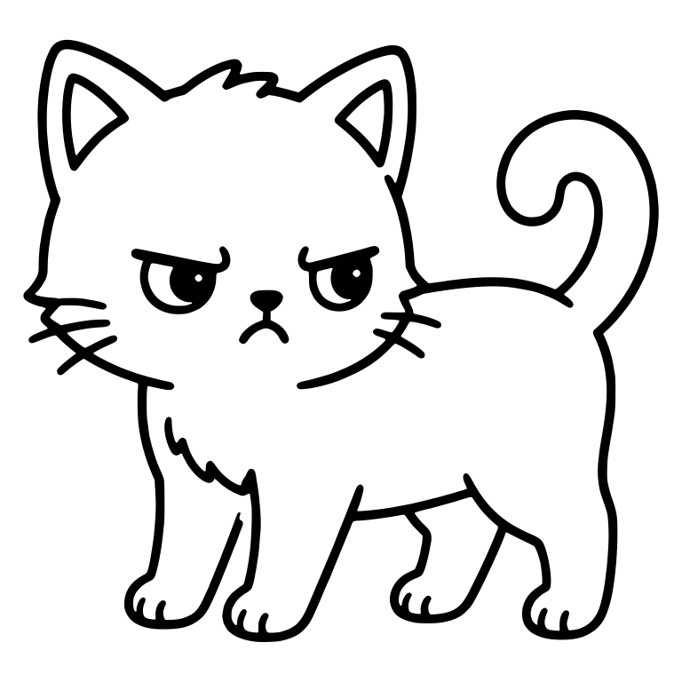 Grumpy Kitten Standing With Curled Tail — free animal SVG cut file