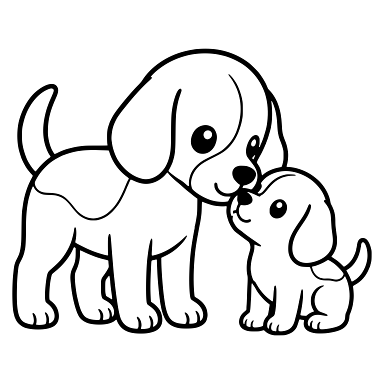 Adult Beagle Nuzzling Noses with Small Sitting Pup — free animal SVG cut file