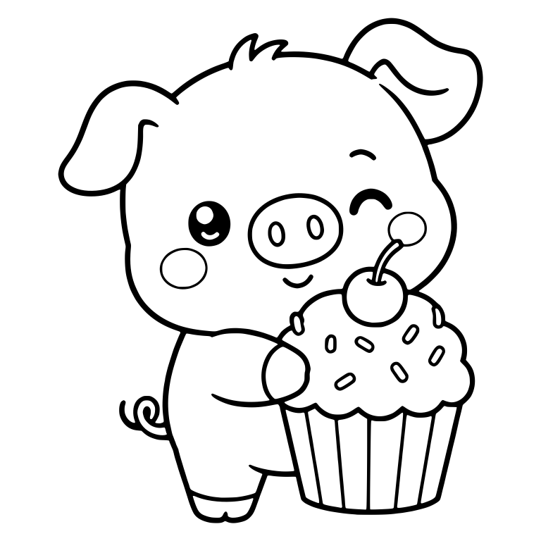 Piglet Hugging Cupcake Topped With Cherry and Sprinkles — free animal SVG cut file