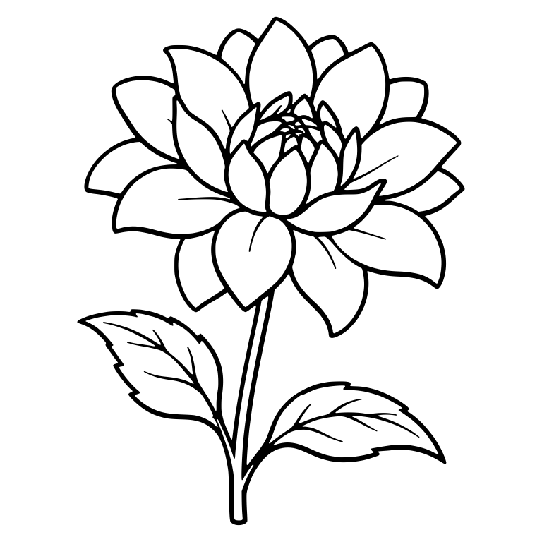 Open Dahlia With Loose Petals and Two Leaves — free floral SVG cut file