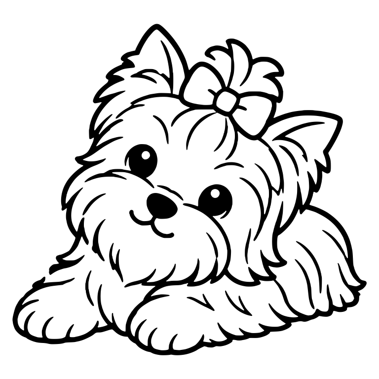 Reclining Yorkie With Bow, Long Coat and Tilted Head — free animal SVG cut file