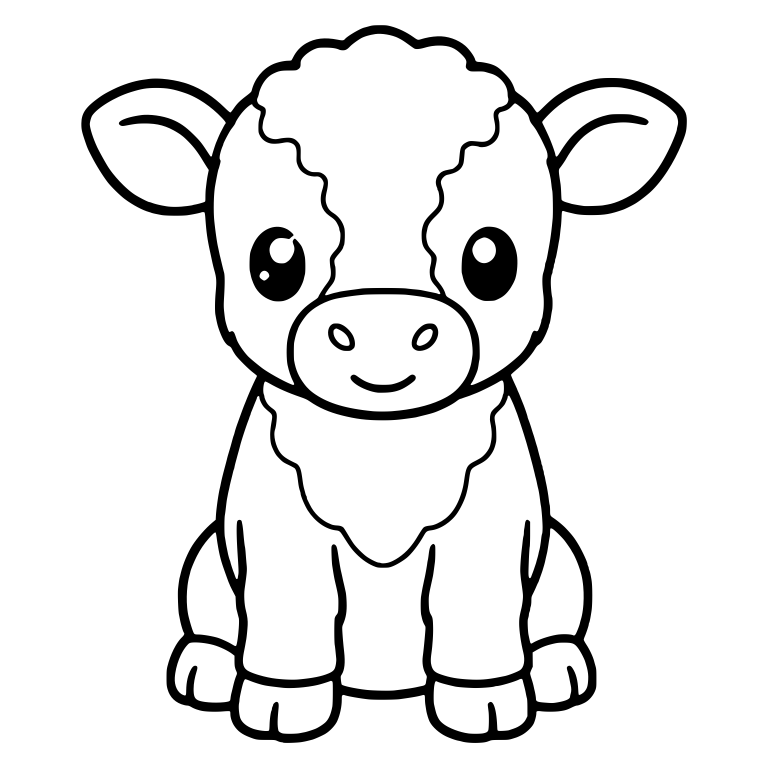 Sitting Calf Facing Forward With Wavy Face Markings — free animal SVG cut file