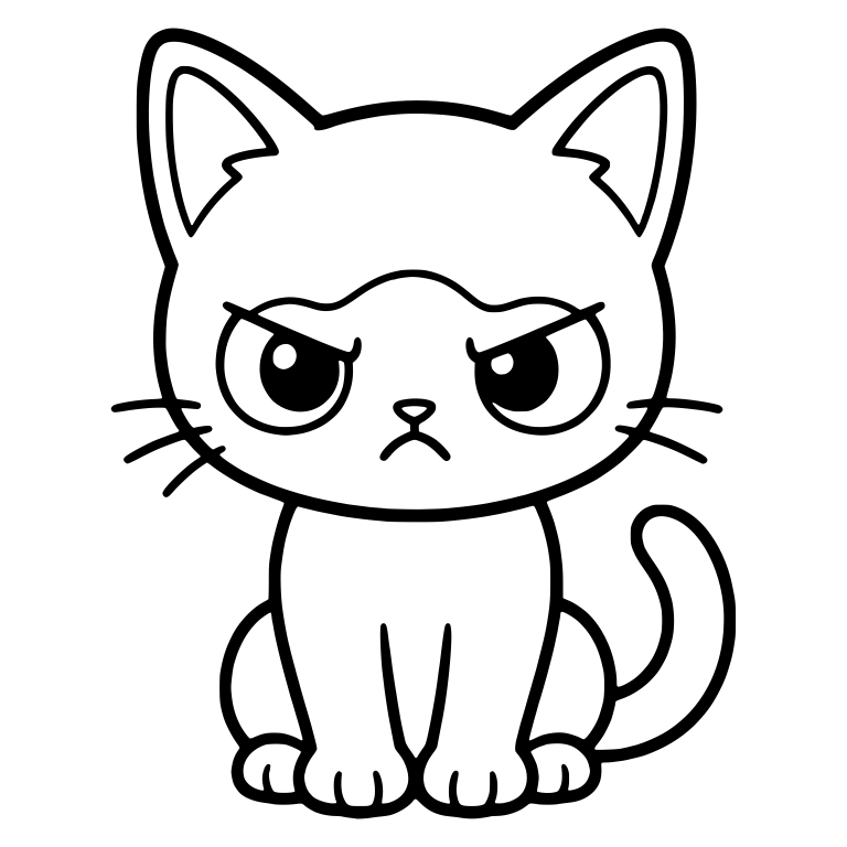 Scowling Kitten Sitting With Big Brow-Lined Eyes — free animal SVG cut file