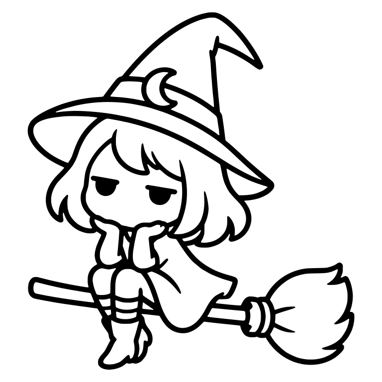 Bored Witch on Broom with Crescent Moon Hat Band — free characters SVG cut file