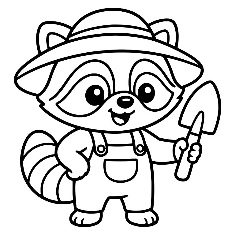 Gardener Raccoon with Sun Hat and Trowel — free animal SVG cut file