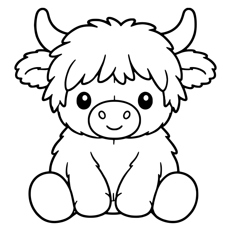 Plushie Style Highland Cow Sitting With Big Eyes — free animal SVG cut file