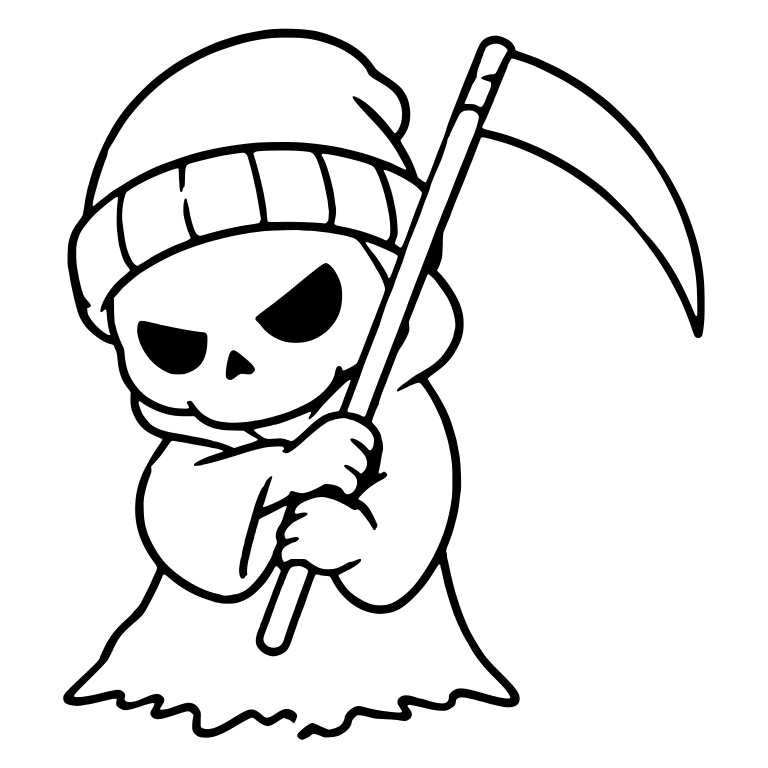 Scowling Beanie Reaper Gripping a Raised Scythe — free characters SVG cut file